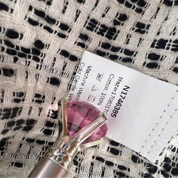 SHEIN blazer with faux pearl trim sparkly cream and black stunning tweed fabric - Picture 11 of 11